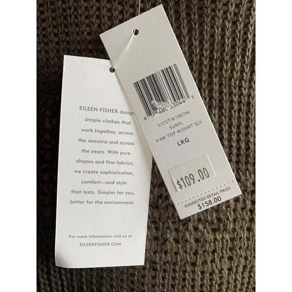 Eileen Fisher Olive Green Cotton Metallic Stitch Sweater NWT - Picture 6 of 8